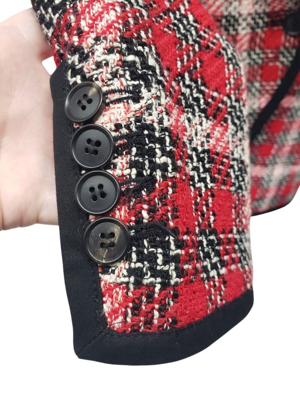 Veronica Beard Harriet Red Black Tweed Double Breasted Dickey Blazer Jacket 4 - Picture 8 of 16